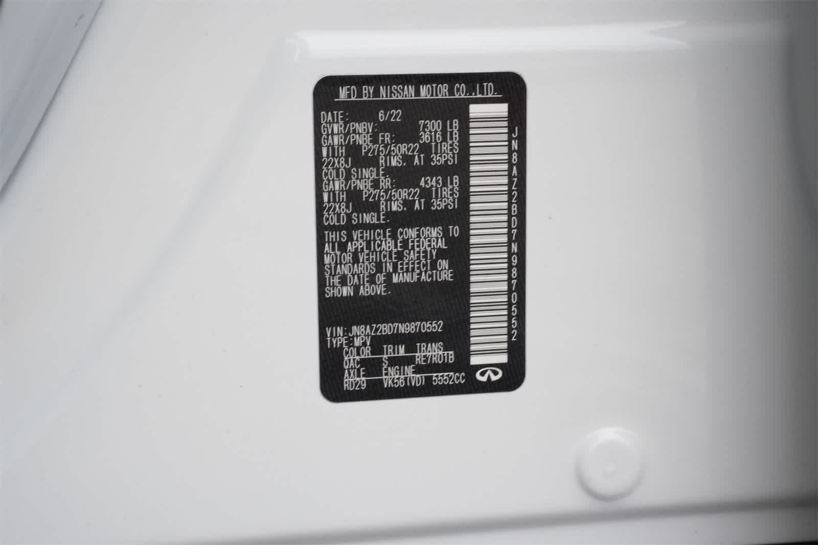 2022 INFINITI QX80 SENSORY